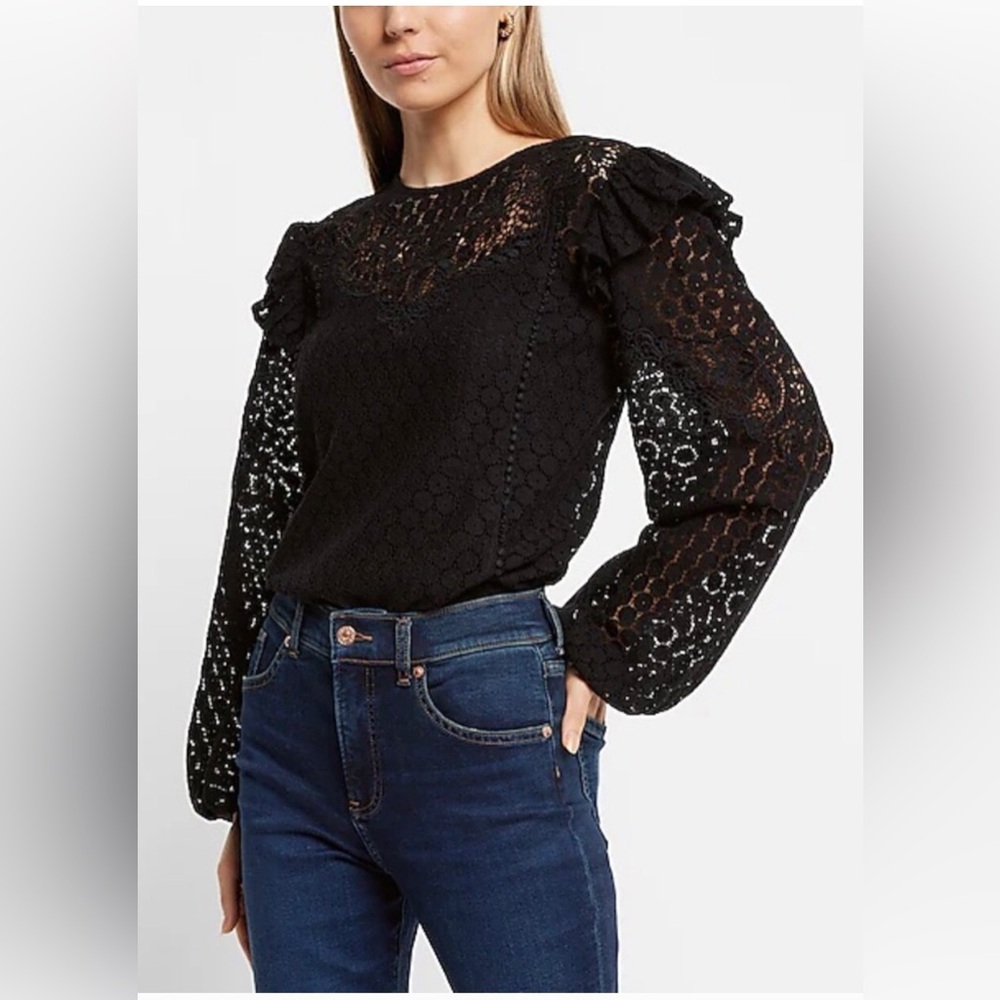 Express long sleeve black lace blouse